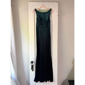 Blush Mark Emerald Green Velvet Open Back Tie Maxi Formal Dress Size 4